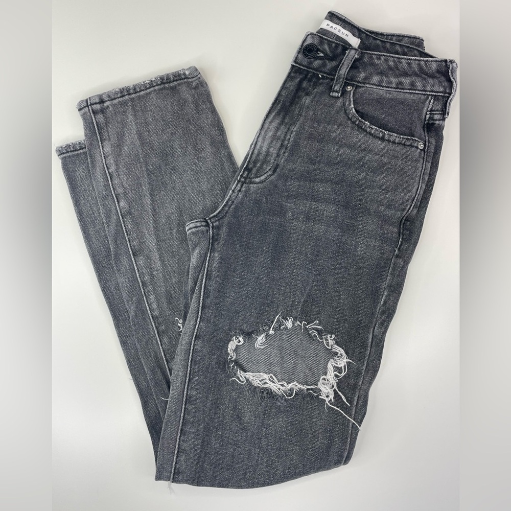 PacSun Sz 23 Charcoal‎ Black Distressed Mom Jeans